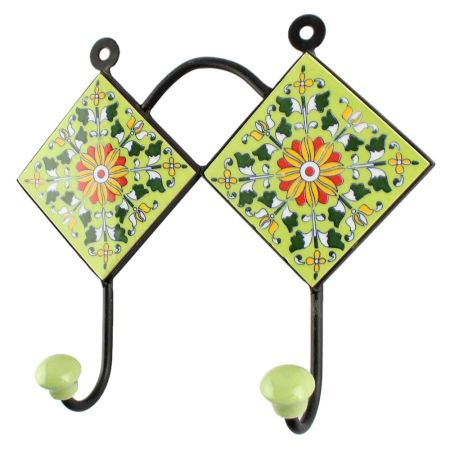 Pea Green Wheel Flower Ceramic Tile Hook